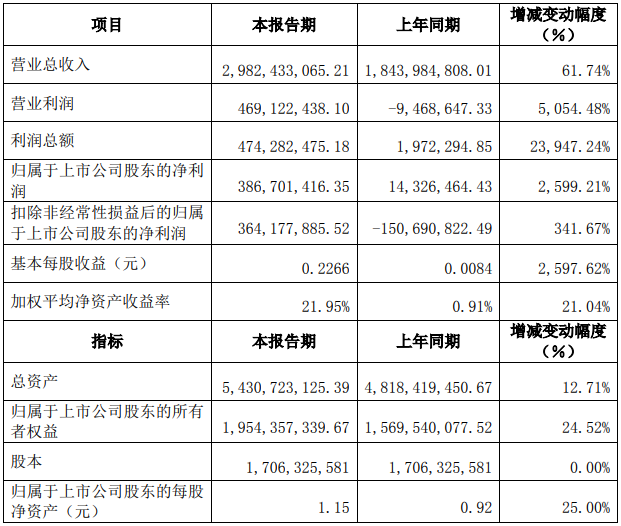 江特电机2021年度主要财务数据和指标（单位：元）
