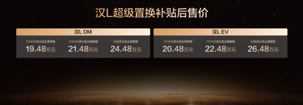 比亚迪汉L唐L补贴后19.48万元起