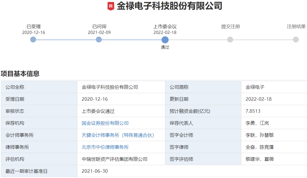 金禄电子IPO过会 拟募资7.85亿主投新能源汽车配套PCB建设项目